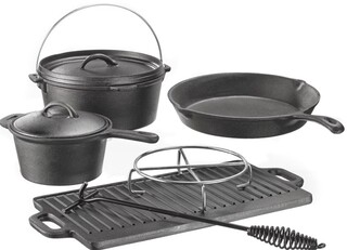 5-delige gietijzeren Dutch Oven set, El Fuego, zwart